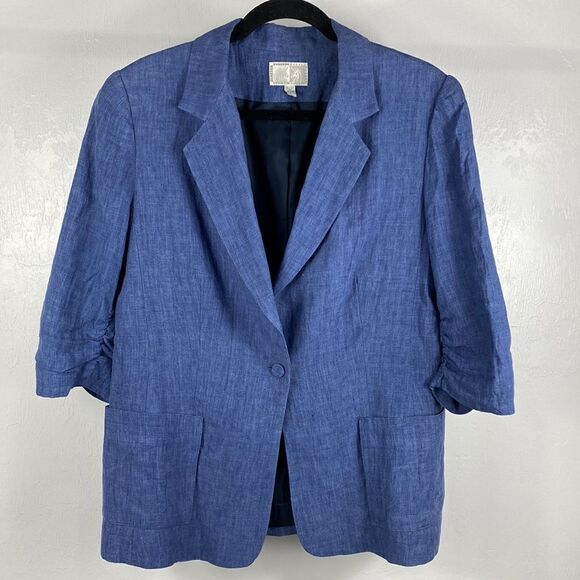 Alberto Makali Linen Blue 3/4 Sleeve Single Button Closure Blazer size 14 - Picture 1 of 10